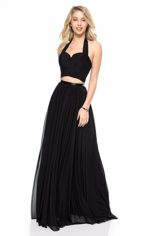 Sherri Hill - 51900 Two Piece Halter Straps A-Line Dress In Black
