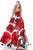 Sherri Hill - 51926 Strapless Floral Print Ballgown With Train In Red and Print