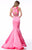 Sherri Hill - 51928 Two Piece Cross Halter Beaded Satin Mermaid Dress In Pink