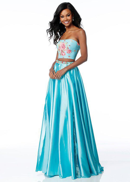 Sherri Hill - 51932 Two Piece Floral Print Charmeuse A-line Dress In Blue and Print