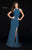 Sherri Hill - 51947 Jersey Fitted Dress with Cutout Sides and Slit In Blue and Green