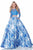 Sherri Hill - 51961 Two Piece Lace Long Sleeve Bateau Ballgown In Blue and Print