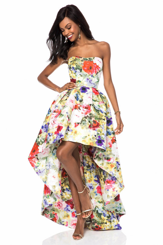 Sherri Hill - 51968 Strapless Floral Print High Low A-Line Dress In Print