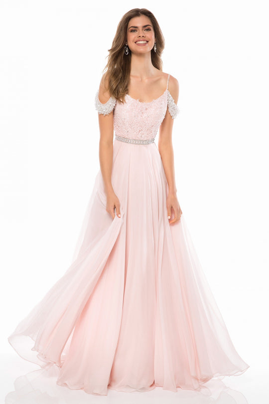 Sherri Hill - 51970 Lace Scoop Neck Chiffon A-line Dress In Pink
