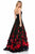 Sherri Hill - 51993 Rose Applique Lace V-Neck A-Line Dress In Black and Red