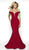 Intrigue by Blush - 519 Off-Shoulder Glitter Jersey Mermaid Dress In Red
