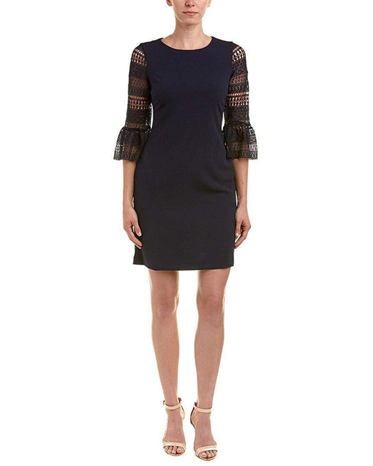 Donna Ricco - DR50269 Flounce Sleeve Jewel Neck Crochet Dress In Black