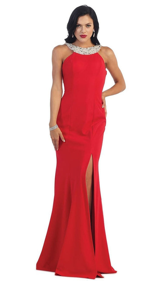 May Queen - Open Back Long Prom Dress in Red