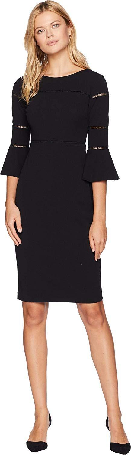 Taylor - 1195MJ Bell Sleeves Solid Sheath Dress in Black