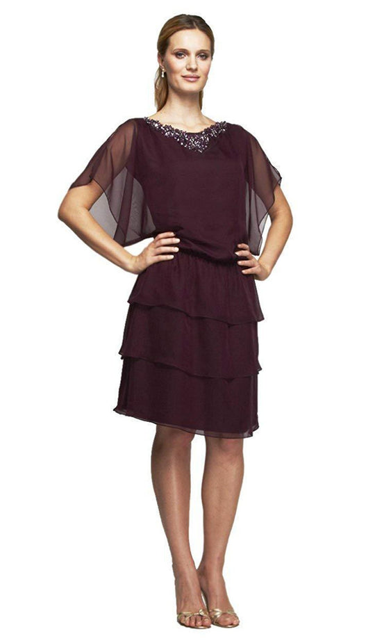 Alex Evenings - 170569 Embellished Bateau Tiered Sheath Dress In Purple