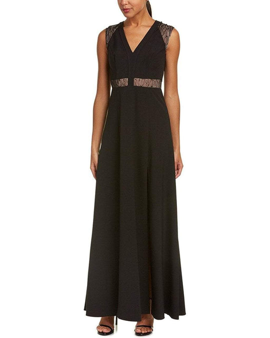 Aidan Mattox - MN1E201092 Lace Paneled Cap Sleeve Crepe A-line Gown in Black