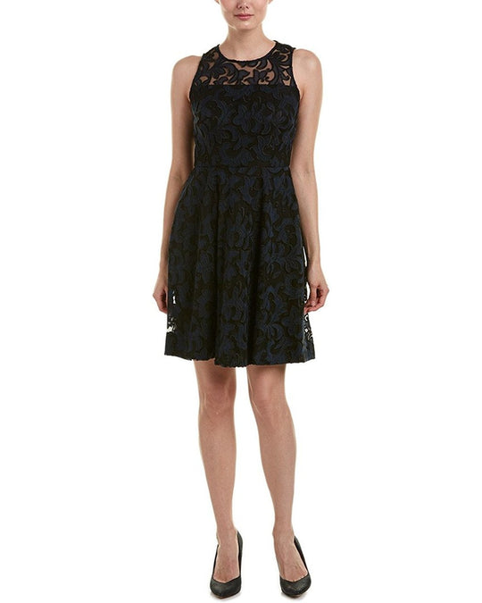 Donna Morgan - D4863M Embroidered Mesh Cocktail Dress in Black and Blue