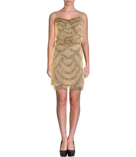 Aidan Mattox - 251704740 Beaded Sleeveless Cocktail Dress in Gold