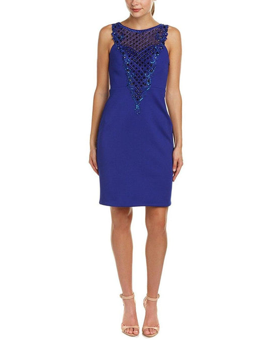 Sue Wong - Embroidered Illusion Bateau Dress N5345NM in Blue