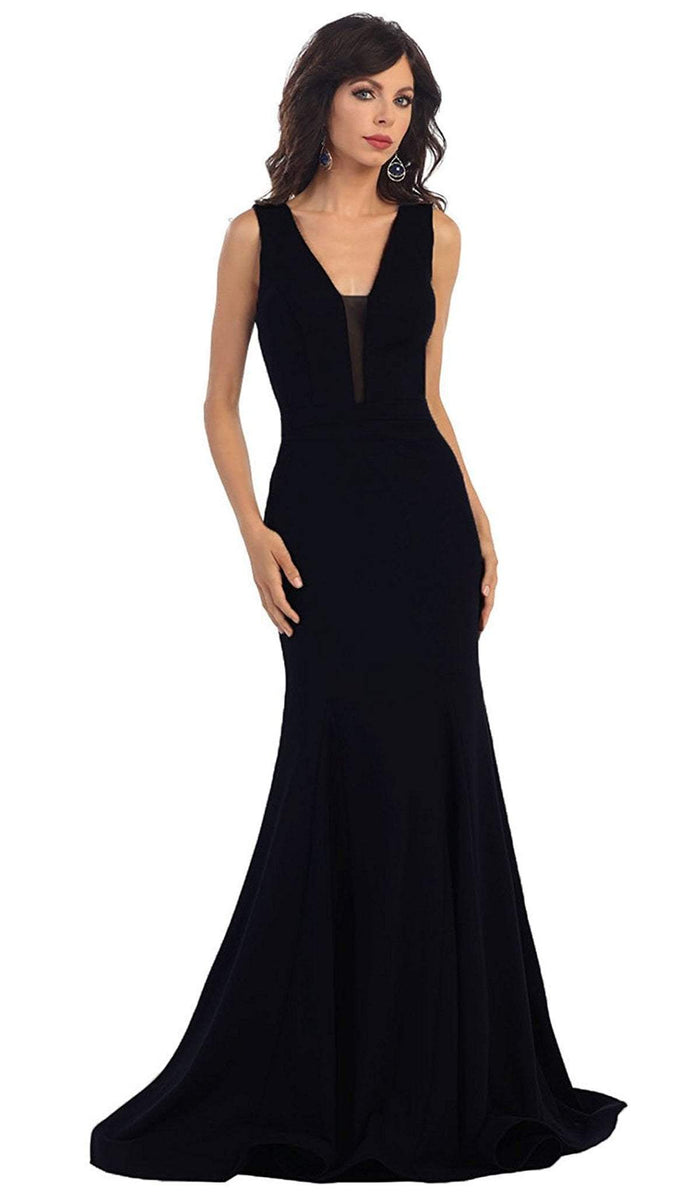 Plunging V-Neck Trumpet Evening Gown