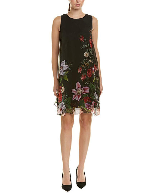 Adrianna Papell - AP1D103166 Floral Scoop Sheath Cocktail Dress In Black and Multi-Color