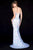 Sherri Hill - 52007 Beaded Deep V-Neck Sheath Dress With Train In White and Multi-Color
