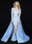 Sherri Hill - 52026 V-Neck Long Sleeve Applique Evening Dress In Blue