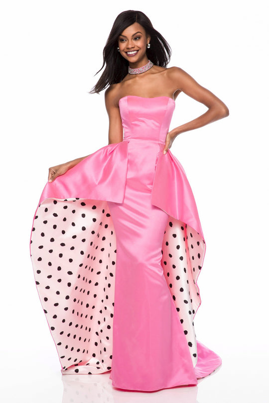 Sherri Hill - 52054 Strapless Dress With Polka Dot Overskirt In Pink and White