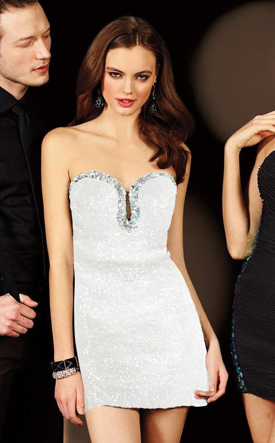 Alyce Paris - Strapless All Over Sequin Little Black Homecoming Dress 4393 In White