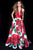 Sherri Hill - 52084 Deep Halter V-Neck Taffeta Ballgown In Red and Print