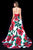 Sherri Hill - 52084 Deep Halter V-Neck Taffeta Ballgown In Red and Print