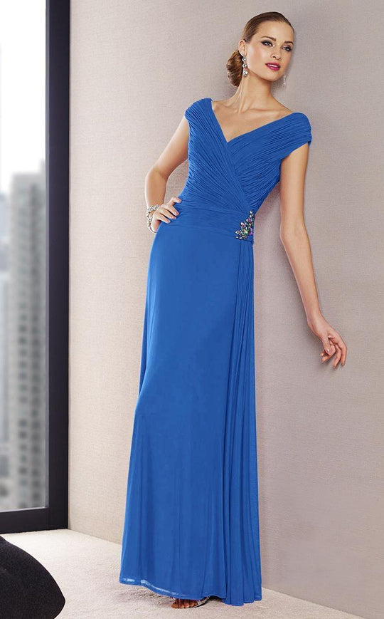 Alyce Paris Black Label - 29700 V-Neck Jeweled Jersey A-Line Gown in Blue