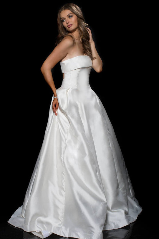 Jovani Cutout Back Strapless Detailed Mikado Ballgown 52152 in White