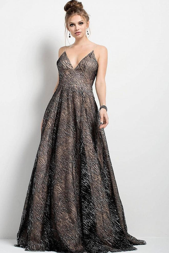 52170 Strappy Silver Embellished A-line Gown