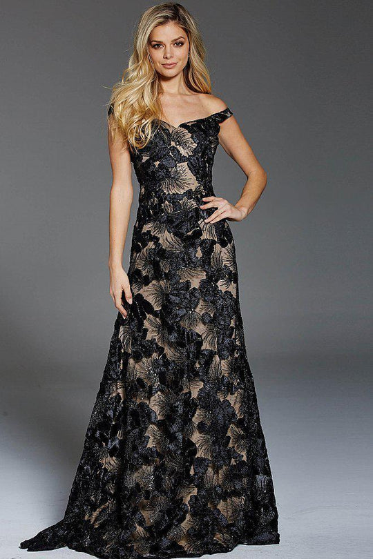 52187 Sequined Off-Shoulder A-line Dress