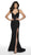 Intrigue by Blush - 521 Plunging V-neck Glitter Jersey Mermaid Dress In Black