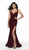 Intrigue by Blush - 521 Plunging V-neck Glitter Jersey Mermaid Dress In Red