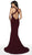 Intrigue by Blush - 521 Plunging V-neck Glitter Jersey Mermaid Dress In Red
