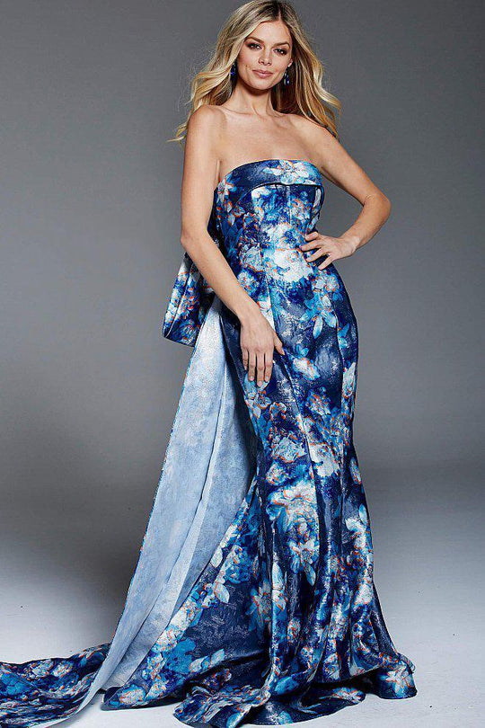 52223 Floral Printed Fold over Mermaid Dress