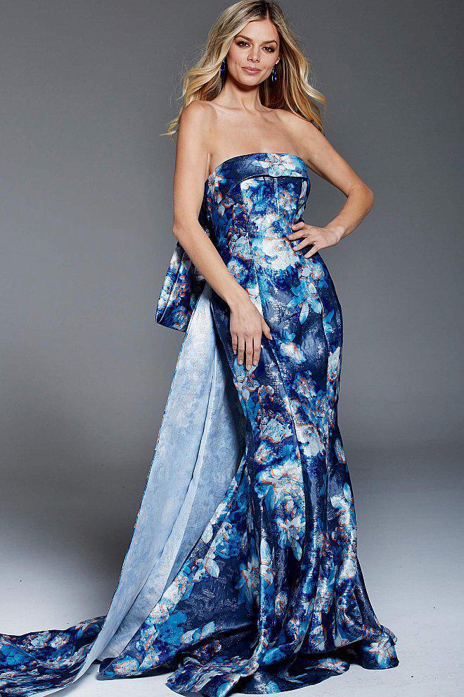 52223 Floral Printed Fold over Mermaid Dress