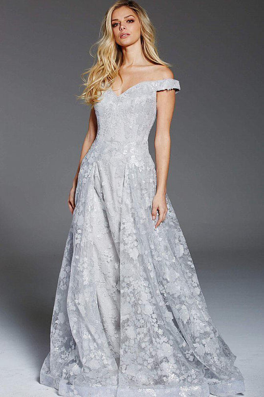 52271 Floral Detailed Off-Shoulder Ballgown