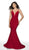 Intrigue by Blush - 522 Deep V-neck Glitter Jersey Mermaid Gown In Red