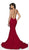 Intrigue by Blush - 522 Deep V-neck Glitter Jersey Mermaid Gown In Red
