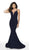 Intrigue by Blush - 522 Deep V-neck Glitter Jersey Mermaid Gown In Blue