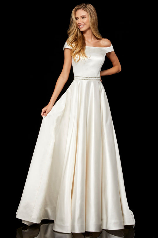 Sherri Hill - 52332 Mikado Satin Off The Shoulder A Line Dress In White