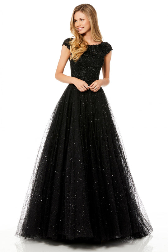 Sherri Hill - 52365 Bateau Long Black Dress In Black