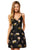 Sherri Hill - 52374 Short Mikado V-Neck Floral Print A-Line Dress In Black and Print