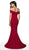 Intrigue by Blush - 523 Off-Shoulder Glitter Jersey Mermaid Dress In Red