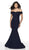 Intrigue by Blush - 523 Off-Shoulder Glitter Jersey Mermaid Dress In Blue