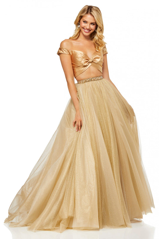 Sherri Hill - 52406 Off The Shoulder Beaded Dress In Gold