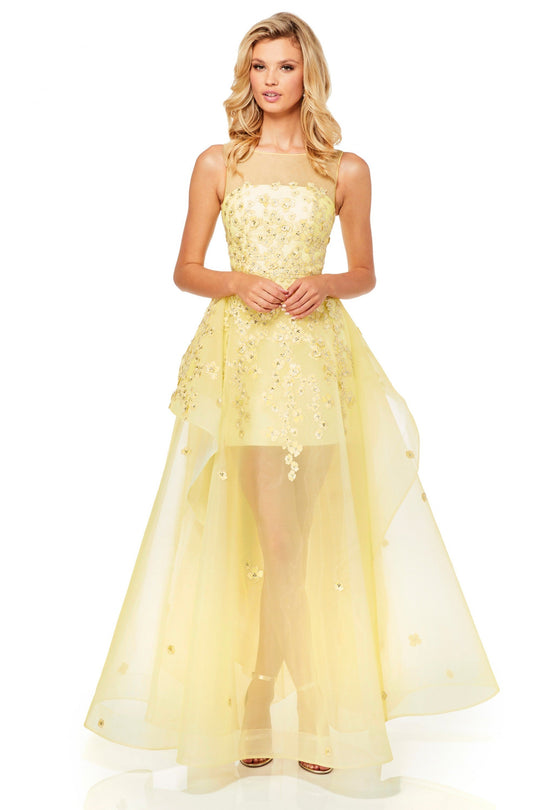 Sherri Hill - 52447 Illusion Long A-line Dress In Yellow