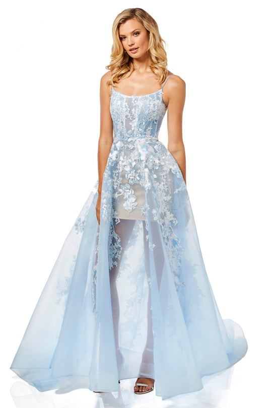 Sherri Hill - 52448 Scoop Neck Applique A Line Dress In Blue