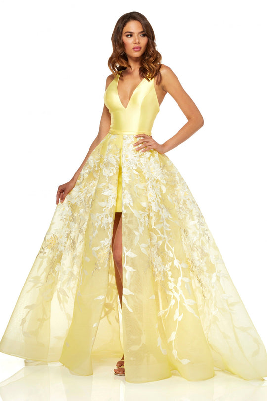 Sherri Hill - 52458 V-Neck Mikado Long Dress In Yellow