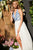 Sherri Hill - 52475 Embroidered V-Neck Beaded High Slit Dress In White and Blue