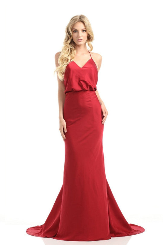 Johnathan Kayne - 524 Draped Blouson Sheath Gown in Red